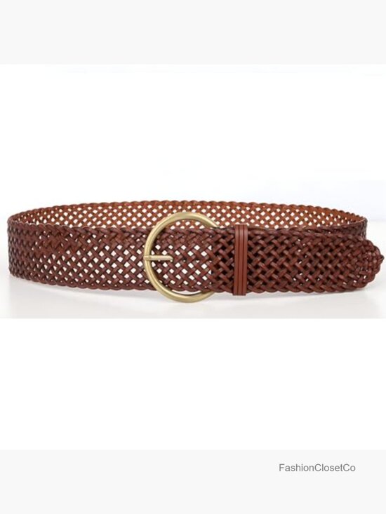 Handmade Leather Braided Belt with Round Golden Pin Buckle 2\